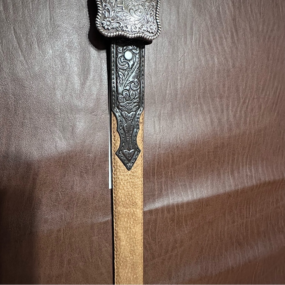 Ariat Brown and Tan Kids Leather Belt - Picture 3 of 9